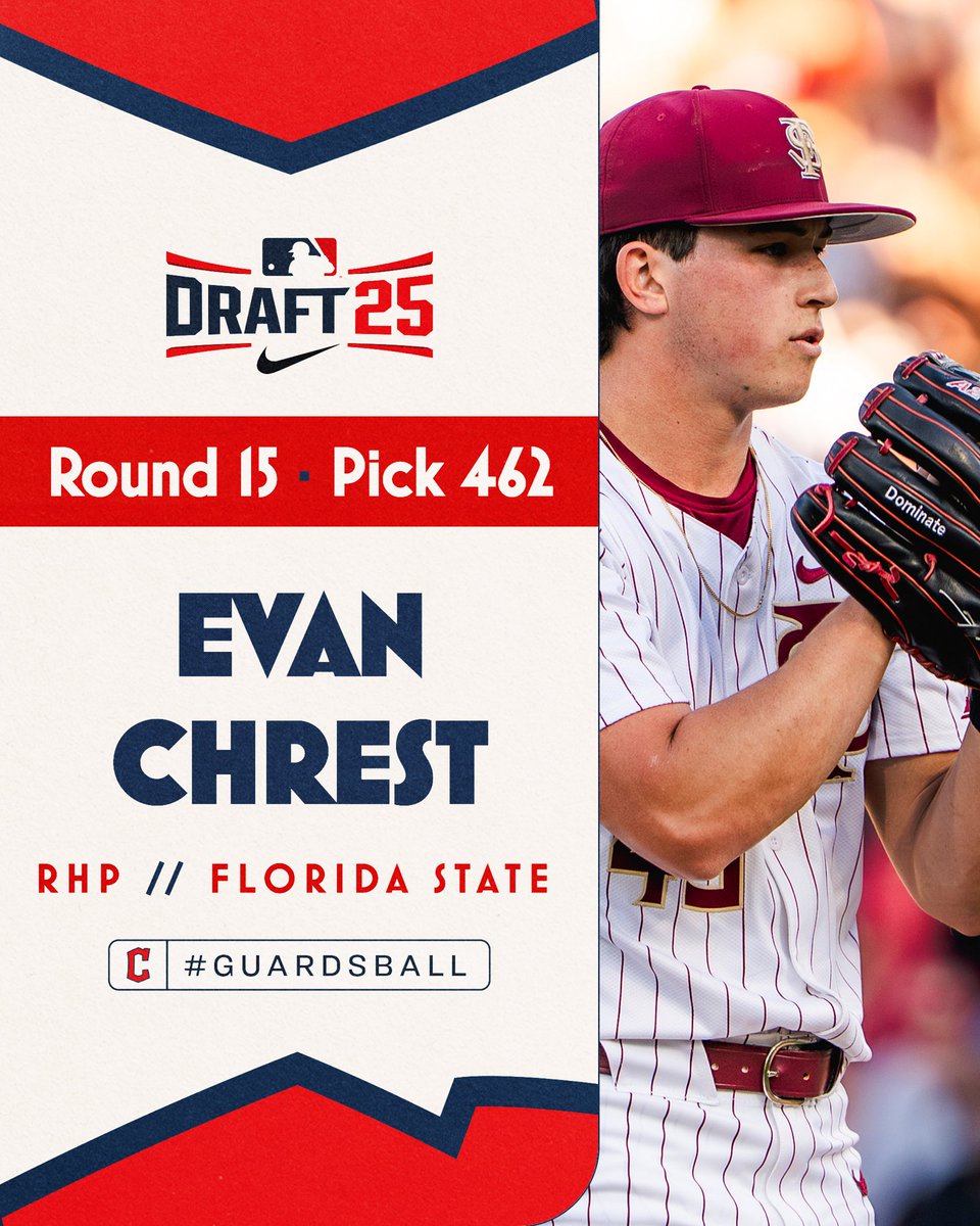 With the 462nd pick in the 2025 MLB Draft, we have selected RHP Evan Chrest out of Florida State University. 

#GuardsBall