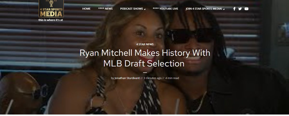 4 Star Sports Media (@4starsportsm) on Twitter photo Our own .<a href="/JSTURDIVANT1985/">Jonathan Sturdivant</a> sat down with .<a href="/RMitchell2007/">Ryan Mitchell</a> for an exclusive conversation on him being selected by the .<a href="/Cardinals/">St. Louis Cardinals</a> in the .<a href="/MLBDraft/">MLB Draft</a>.
4star.live/ryan-mitchell-… Our own .<a href="/JSTURDIVANT1985/">Jonathan Sturdivant</a> sat down with .<a href="/RMitchell2007/">Ryan Mitchell</a> for an exclusive conversation on him being selected by the .<a href="/Cardinals/">St. Louis Cardinals</a> in the .<a href="/MLBDraft/">MLB Draft</a>.
4star.live/ryan-mitchell-…