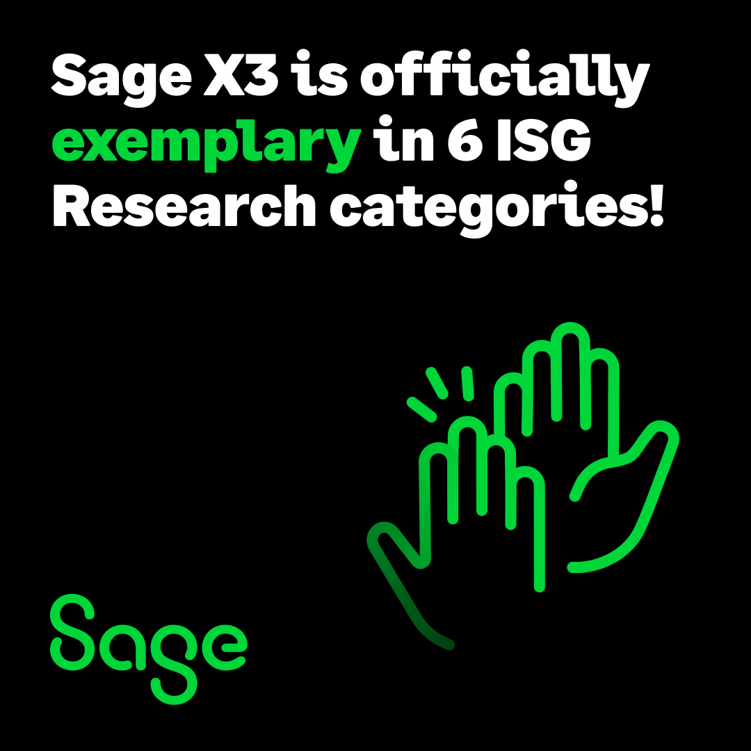 SageAustralia's tweet photo. Sage X3 has been named as exemplary in six major ERP categories by ISG Research 🏆

This recognises our excellence, adaptability &amp; impact and how we are helping businesses thrive worldwide. 📈

Read more here 👉 https://t.co/DyLuS2g6ww https://t.co/qP1PSkQxTo