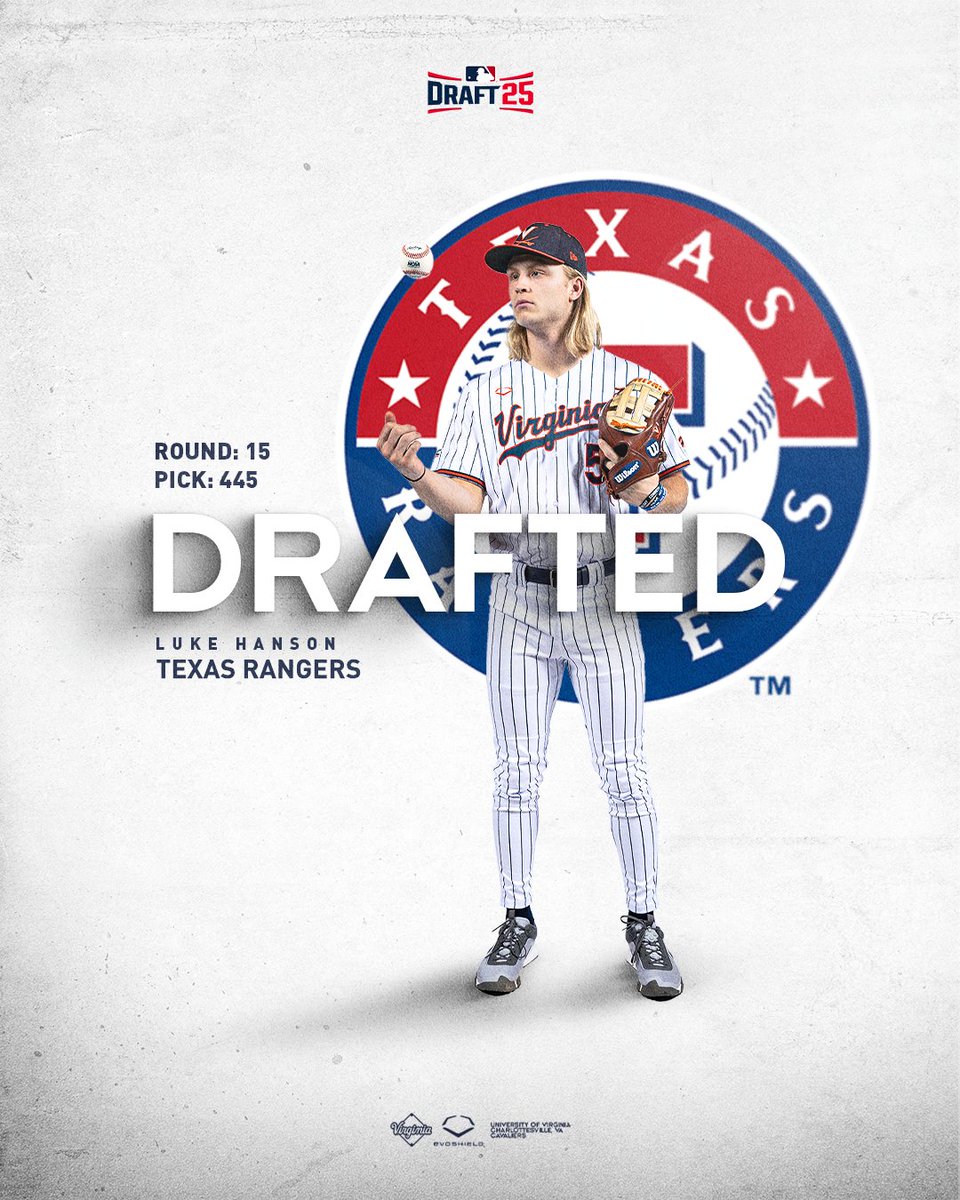 Virginia Baseball (@uvabaseball) on Twitter photo Charlottesville ➡️ Texas
With the 445th pick, the <a href="/Rangers/">Texas Rangers</a> select <a href="/lukehan88/">Luke Hanson</a>!
#GoHoos Charlottesville ➡️ Texas
With the 445th pick, the <a href="/Rangers/">Texas Rangers</a> select <a href="/lukehan88/">Luke Hanson</a>!
#GoHoos