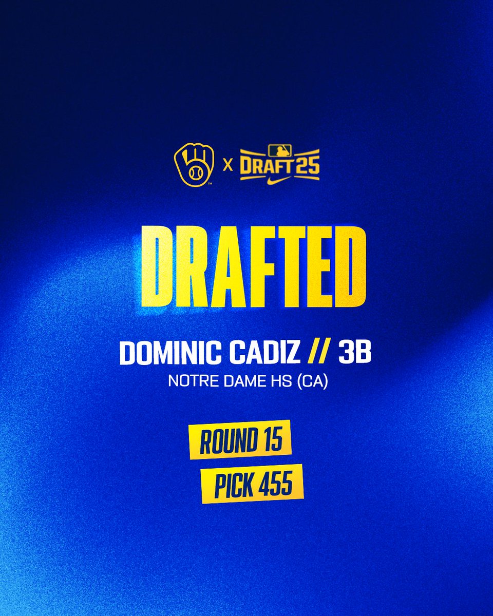 BrewersPD's tweet image. Round 15 / Pick 455
Dominic Cadiz / Notre Dame HS (CA)
Welcome to the Crew, @Dominic01247872!
#ThisIsMyCrew