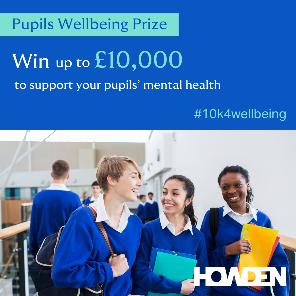 JasonElsom's tweet image. Win up to £10,000 to support the wellbeing of the children in your school.
To support young people's mental health Howden Insurance's education division is running a competition for schools to win up to £10,000 to provide funding for activities, equipment, kit, or space to…