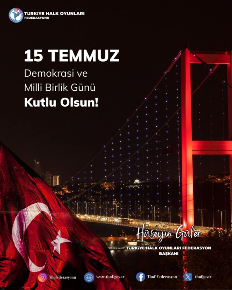 15 Temmuz Milletimizin Demokrasi ve Millî Birlik Günü kutlu olsun.

Vatan uğruna can veren aziz şehitlerimizi rahmetle, kahraman gazilerimizi minnet ve şükranla anıyorum.

Federasyon Başkanı 
Hüseyin Güler