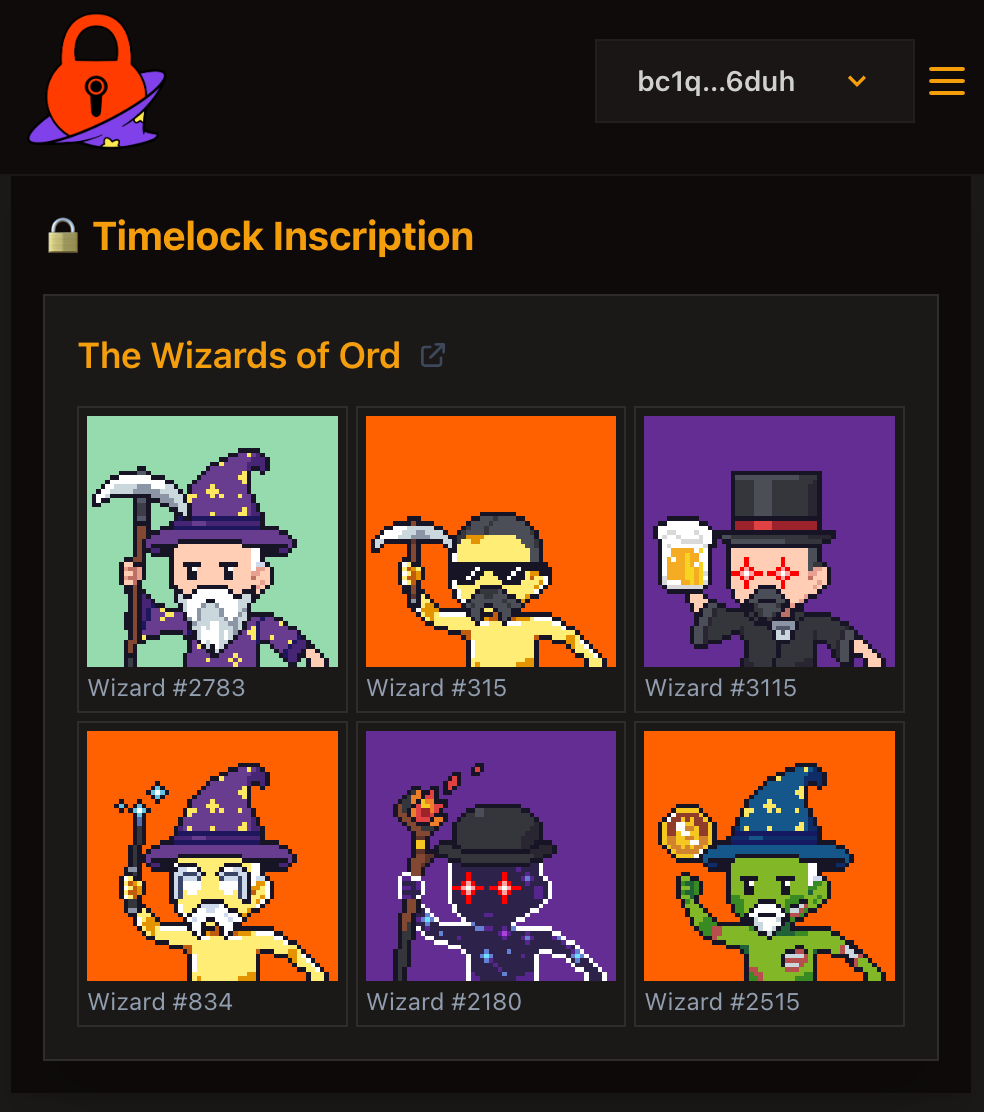lifofifo's tweet image. If you want holders to lock assets until a specific block height, timelock.space allows crafting special URLs in the /lock/&lt;collection&gt;/&lt;height&gt; format.
Example ๐
timelock.space/lock/wizards/9โฆ
This would be the URL to lock @TheWizardsOfOrd until block 960069 ๐งโโ๏ธ
