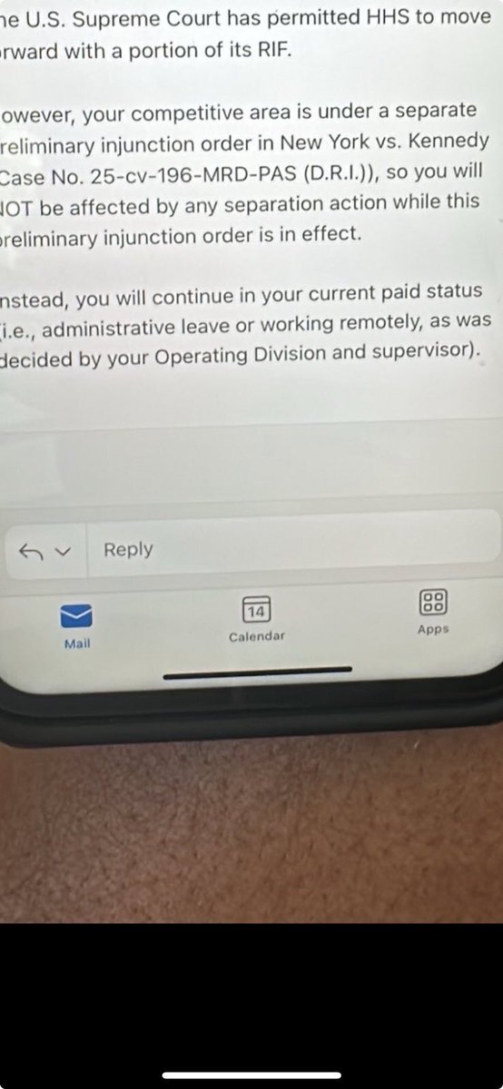 bylenasun's tweet image. NEW: @CDCgov employees who got RIF notices were told today they are under separate preliminary injunction and need to keep in current paid status.