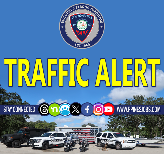 ATTENTION DRIVERS: The traffic lights at the intersection of Sheridan St and NW 160th Ave are not functioning. Please use caution and seek alternate routes.