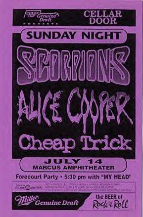 Today in Cheap Trick history: 14 July – (1996) The band performed at the Marcus Amphitheater in Milwaukee, Wisconsin, on a bill with The Scorpions and Alice Cooper.