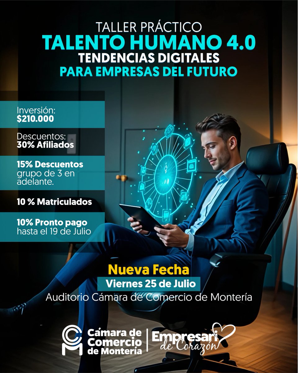 🎯¡El futuro del talento ya está aquí!

💡 Taller práctico | Talento Humano 4.0: Tendencias digitales para empresas del futuro
🚀¿Estás listo para liderar la revolución digital del capital humano?
No es ciencia ficción: el Talento Humano 4.0 ya está transformando la forma en que