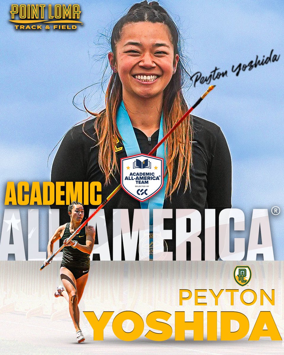 PLNU Sea Lions (@plnusealions) on Twitter photo Peyton Yoshida, <a href="/AcadAllAmerica/">Academic All-Americaยฎ, selected by CSC</a> selection ๐๐
Yoshida is a 3x PacWest pole vault champ for <a href="/PLNU_XCTF/">Point Loma XC/Track & Field</a> ๐ฅ
The <a href="/USTFCCCA/">USTFCCCA</a> All-West Region honoree graduated from <a href="/PLNU/">Point Loma Nazarene University</a> with a 3.96 GPA in Applied Health Science, has a 3.98 GPA pursuing a Master of Science in Medicine.
#GoSeaLions Peyton Yoshida, <a href="/AcadAllAmerica/">Academic All-Americaยฎ, selected by CSC</a> selection ๐๐
Yoshida is a 3x PacWest pole vault champ for <a href="/PLNU_XCTF/">Point Loma XC/Track & Field</a> ๐ฅ
The <a href="/USTFCCCA/">USTFCCCA</a> All-West Region honoree graduated from <a href="/PLNU/">Point Loma Nazarene University</a> with a 3.96 GPA in Applied Health Science, has a 3.98 GPA pursuing a Master of Science in Medicine.
#GoSeaLions