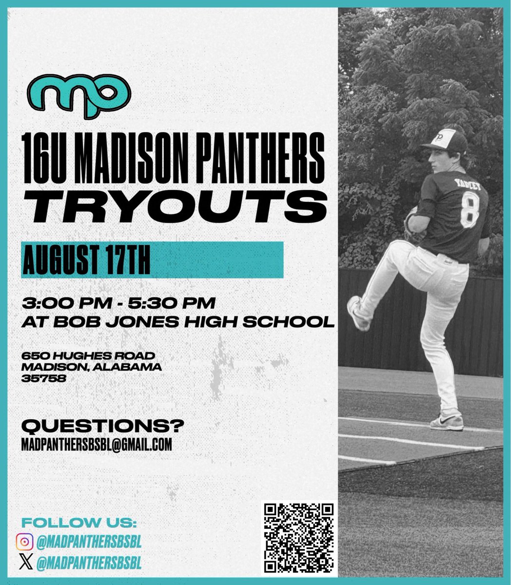 madpantherbsbl's tweet photo. Madison Panthers will be starting the 2025 - 2026 season of strong at LakePoint and Hoover playing @prepbaseball and @PerfectGameUSA. ๐ฅ Come join us. Tryouts 8.17.25 @madpantherbsbl #letsgetit #playonplayer #madpantherbsbl https://t.co/bUh6eWckBh