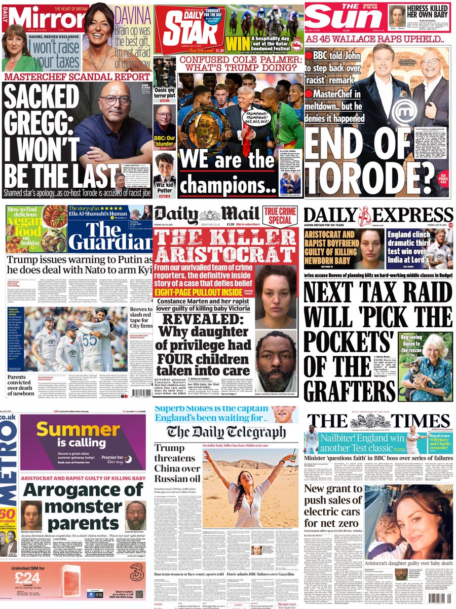 cfbcity_'s tweet photo. Tuesday 15th July 2025
UK national newspaper front pages
#frontpagestoday #ukpapers #frontpages #TomorrowsPapersToday https://t.co/0fyDrFyANS