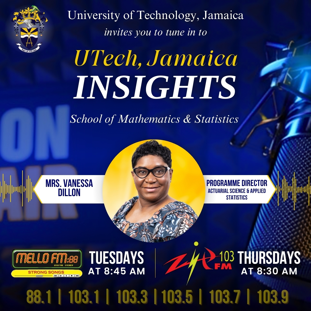 🎙️This week on UTech Insights, Mrs. Vanessa Dillon breaks down our Actuarial Science &amp; Applied Statistics programmes + more from the School of Mathematics &amp; Stats!

Tuesday at 8:45 AM on <a href="/MELLOFM_88/">MELLO FM</a> 
Thursday at 8:30 AM on <a href="/zip103fm/">Official Zip 103FM</a>