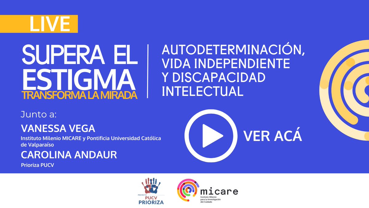 ¿Las personas con #DiscapacidadIntelectual en Chile pueden ejercer su autonomía? Vanessa Vega de MICARE y Carolina Andaur, de PUCV Prioriza, conversaron sobre autodeterminación y vida independiente en nuestro ciclo de lives #SuperaElEstigma.

youtu.be/V7Ga3KUtzy8