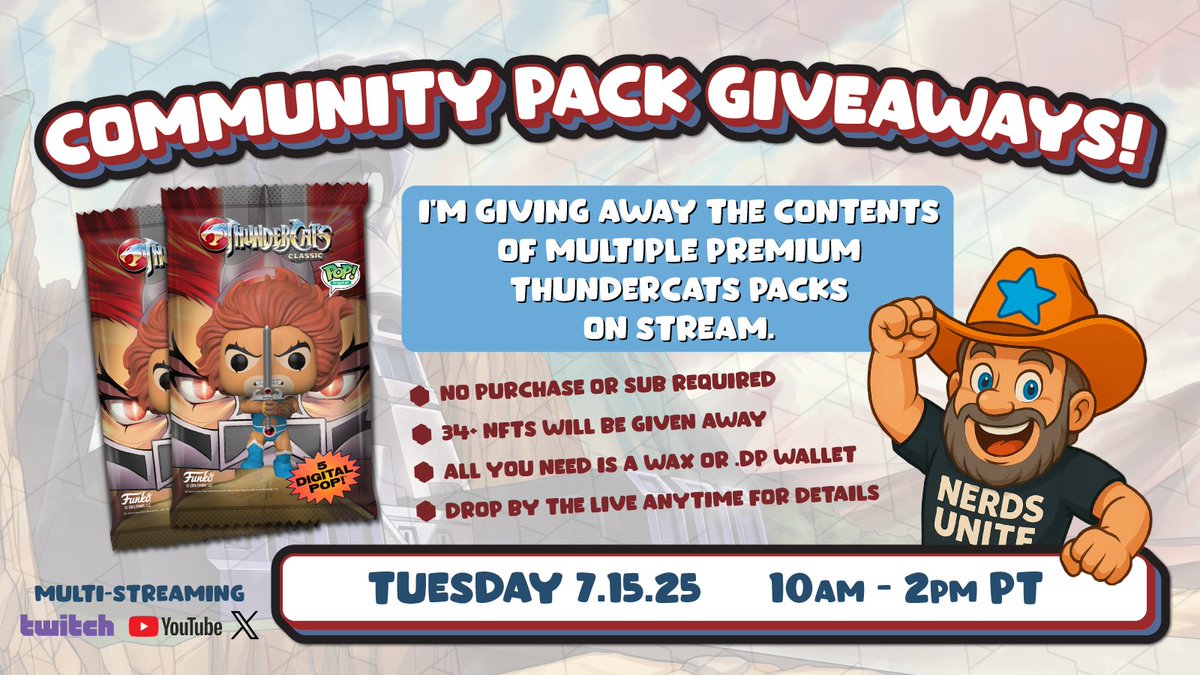 CSSully's tweet photo. Tomorrow : watch my LIVE stream for a chance to WIN.
I'll be giving away the contents of multiple PREMIUM ThunderCats Digital Pop! packs, thanks to Droppp!
I have given away Grails &amp; Legendaries before!! https://t.co/OZMk6pM8Ut