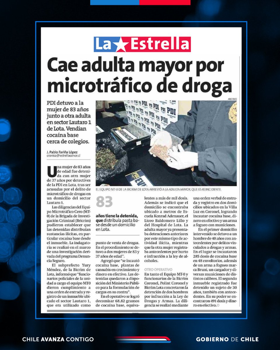 📞 <a href="/DenunciaSeguro_/">Denuncia Seguro</a> permite actuar de forma oportuna frente al delito.

Gracias a información entregada de forma anónima al *4242, la @pdi_chile desarticuló un punto de microtráfico en Lota, incautando más de mil dosis de cocaína, plantas de cannabis, deteniendo a dos personas.