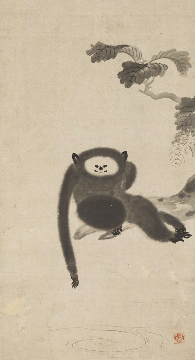 Ink painting depicting a monkey beneath a leafy tree, created by Kanō Sansetsu (Kanō Heishiro), Japanese, Edo period, early 17th century AD.
