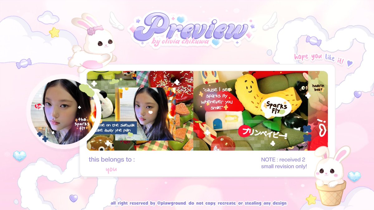 testung 1,2,3 duar!! 
repost is appreciated 😋

🅾️spek time! 🕘
oLiviA chiKuwA membawa 3 layout baru yang bernama :
- cloudy bunny 🐇 
- sparks fly 💫 
- yummie 🥄 

jika ada kesamaan dengan BA lain mohon DM aku dengan kalimat baik ia 🥹🫶🏻

silahkan baca ALT 

#zonauang #zonaba