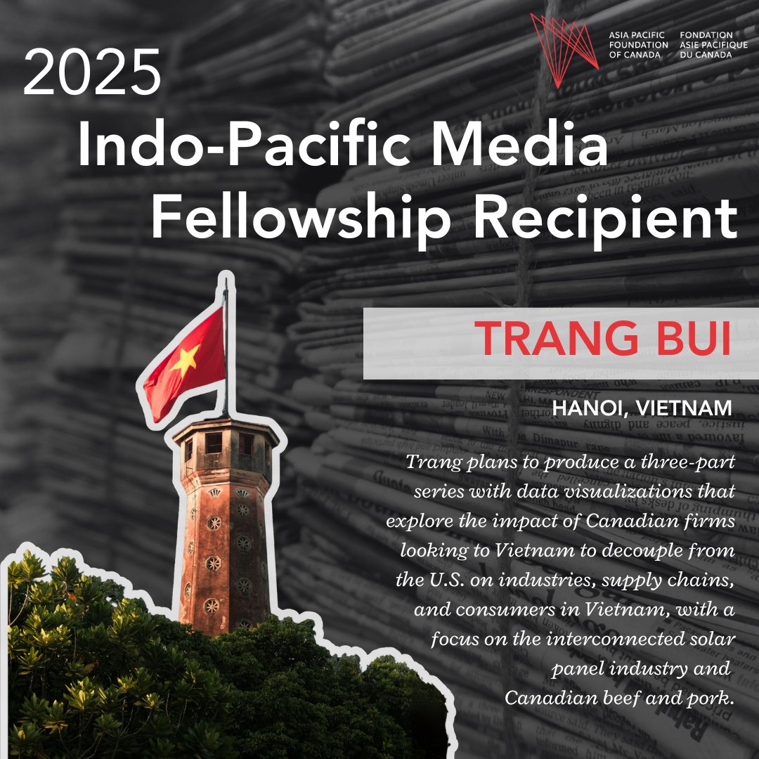 AsiaPacificFdn's tweet image. APF Canada is pleased to announce its four inaugural Indo-Pacific Media Fellowship recipients for 2025-26:
🇲🇳 Undral Amarsaikhan from Ulaanbaatar, #Mongolia
🇻🇳 Trang Bui from Hanoi, #Vietnam
🇲🇾 Kiran Jacob from Kuala Lumpur, #Malaysia
🇮🇩 Yogi Tujuliarto from Jakarta, #Indonesia…