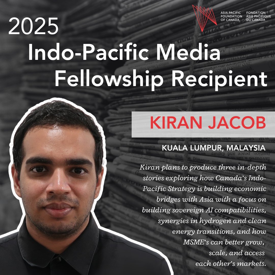 AsiaPacificFdn's tweet image. APF Canada is pleased to announce its four inaugural Indo-Pacific Media Fellowship recipients for 2025-26:
🇲🇳 Undral Amarsaikhan from Ulaanbaatar, #Mongolia
🇻🇳 Trang Bui from Hanoi, #Vietnam
🇲🇾 Kiran Jacob from Kuala Lumpur, #Malaysia
🇮🇩 Yogi Tujuliarto from Jakarta, #Indonesia…