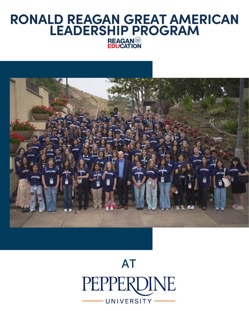 RonaldReaganEDU's tweet image. 135 high school students from around the country are spending the week in California for our Great American Leadership Program with programming at the Reagan Library & housing at @pepperdine. Thanks to Pepperdine President @Jim_Gash for welcoming them to the campus! #GALP2025