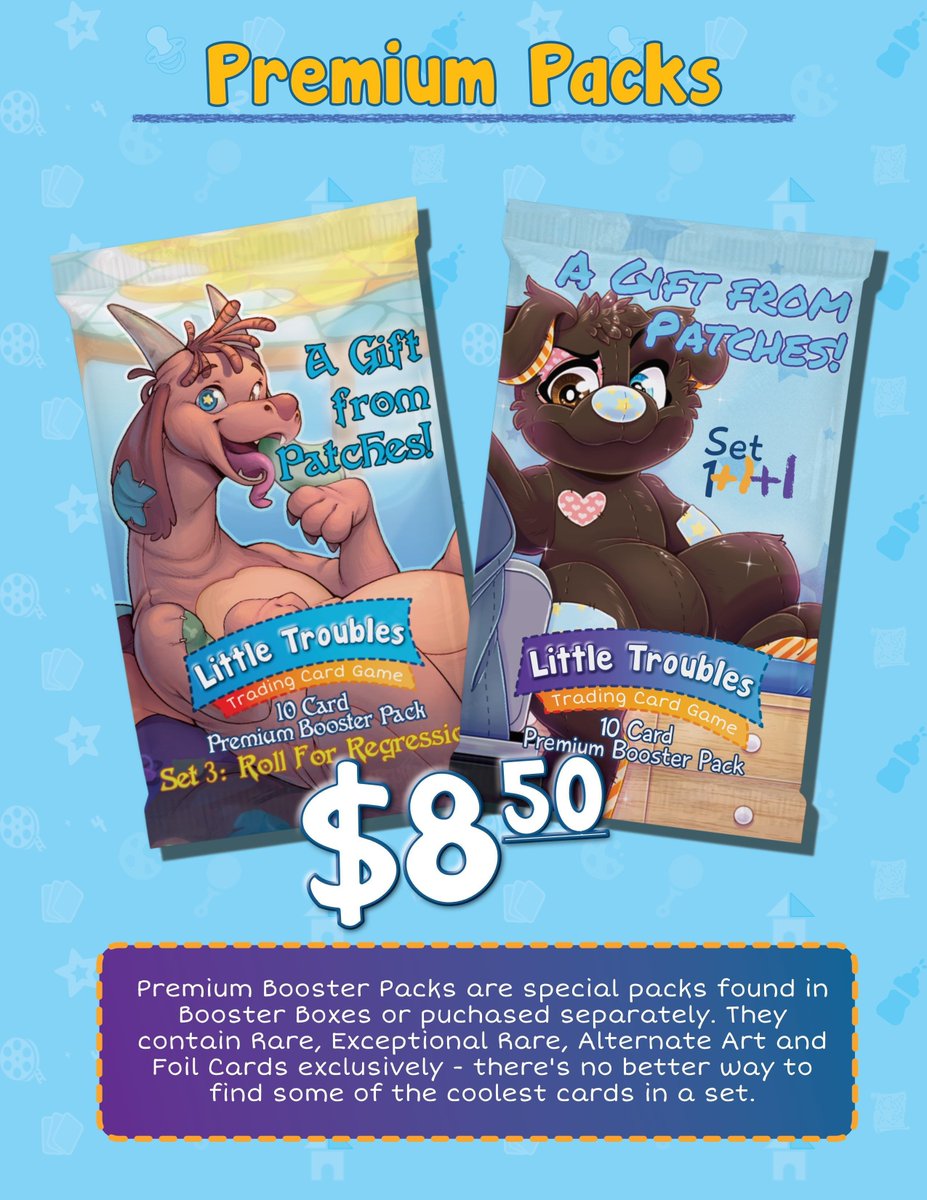 Already playing Little Troubles and want to grab some shiny alt-arts?

Premium Packs are stuffed with extra-shiny, rare, and alt-art goodness. Perfect for blinging your deck or skipping straight to the cool stuff

Because patience is for big kids, right?👉 littletroubles.com/collections/al…