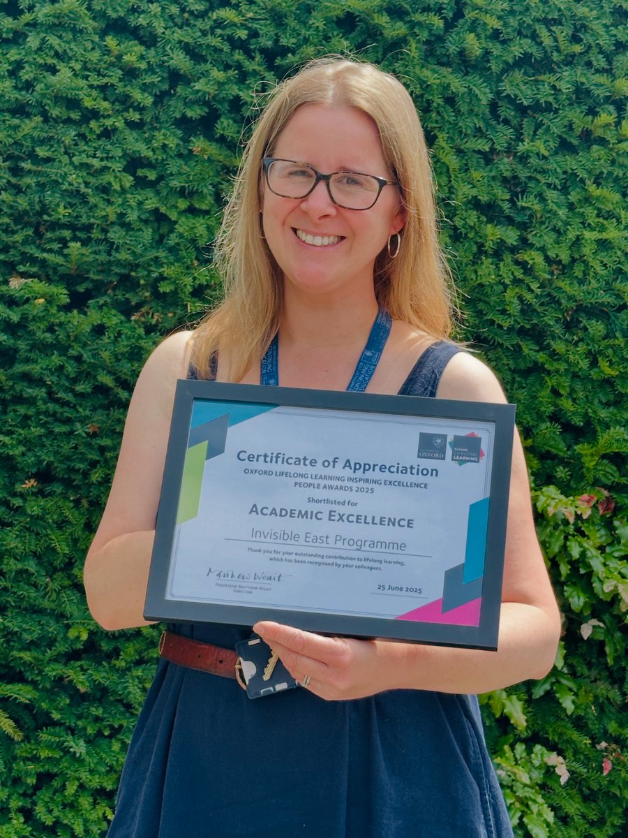invisible_east's tweet image. Hugely proud and grateful to @OxLifelongLearn for nominating us for Academic Excellence OLLIE award! Each team member made a unique contribution but today we single out programme manager Hayley Smith (in pic) for her enthusiasm & professionalism !