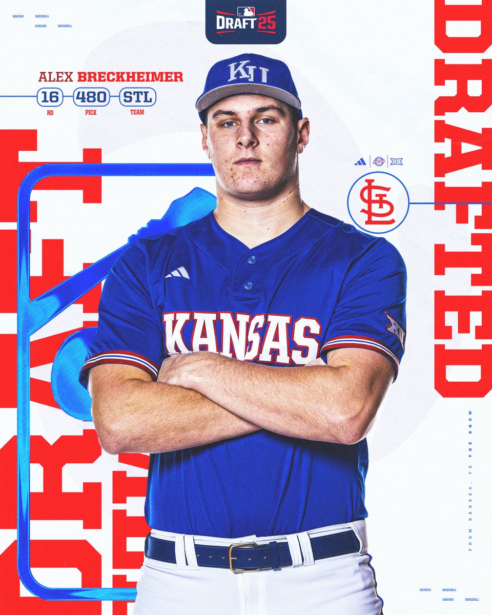Kansas Baseball (@kubaseball) on Twitter photo Lawrence → St. Louis
<a href="/Alexbreck11/">Alex Breckheimer</a> has been selected in the 16th round by the <a href="/Cardinals/">St. Louis Cardinals</a>!
#RockChalk Lawrence → St. Louis
<a href="/Alexbreck11/">Alex Breckheimer</a> has been selected in the 16th round by the <a href="/Cardinals/">St. Louis Cardinals</a>!
#RockChalk