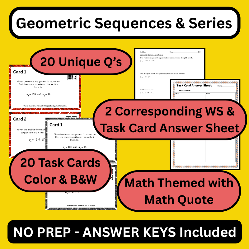 ColeMathematics's tweet photo. 20 Geometric Sequences &amp; Series Task Cards + 2 Worksheets NO PREP Alg 2 PreCalc https://t.co/8fNbHT9pBh https://t.co/uGmoU3xmYZ