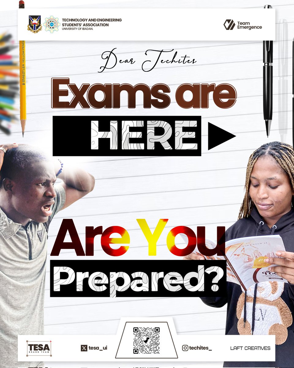 TESA_UI's tweet image. ‼️EXAMS HAVE BEGUN‼️
Dearest Techites,
Exams are here! How prepared are you?
If you’re not quite ready yet, now is the best time to lock in. Give it your all, and you'd see results.
May the past questions be in our favour.🤍
