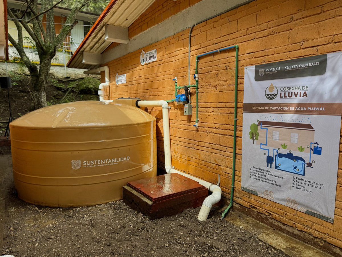 SDS_Morelos's tweet photo. ¡Meta alcanzada! Ya operan los 324 sistemas de Cosecha de Lluvia en escuelas de los 36 municipios de Morelos.

Además de captar agua, el programa fomenta su uso responsable, como en la Sec. Téc. No. 6 de Tlayacapan, donde hoy rindieron protesta las y los delegados ambientales. https://t.co/YpJcVb2OLK
