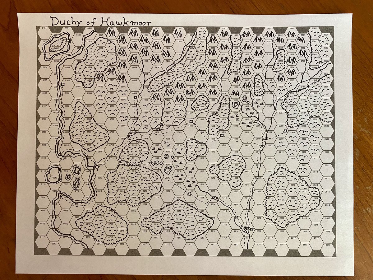 RealmBuilderRPG's tweet image. I got the basic inking done for our OD&amp;amp;D campaign map. I’m still very much learning how to hand draw maps, but it’s good enough for my table. Next I’ll scan and label, enhance, and touch up with Affinity. #DnD #OSR #ttrpg