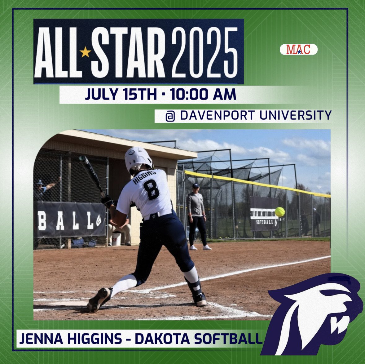 Dakota’s Jenna Higgins has been selected to play  in the 2025 MHSSCA All-Star game @ Davenport University!! 💥 Hope to see you there! 😎

#gocougs #cougarpride