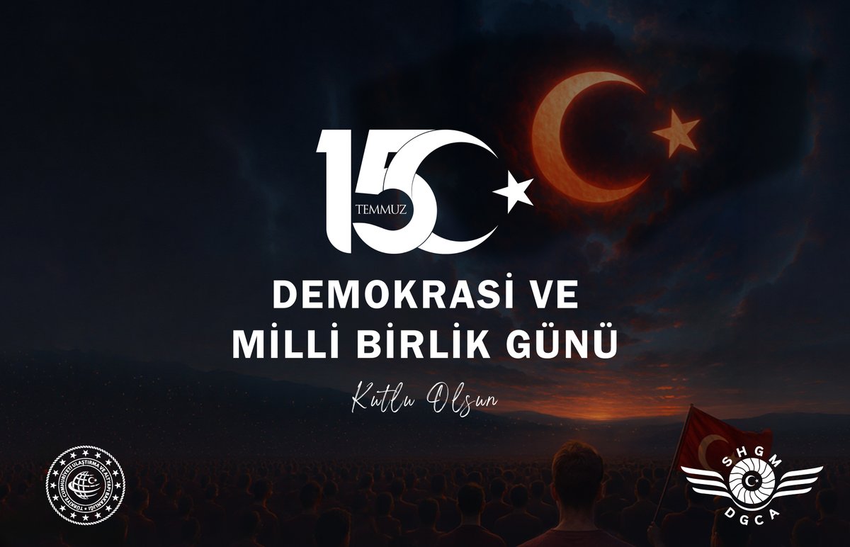 SHGM's tweet photo. Tüm şehitlerimizi saygı ve rahmetle anıyor, 
gazilerimize minnetlerimizi sunuyoruz.

#15TemmuzDemokrasiveMilliBirlikGünü
#ZaferinAdıTürkiye https://t.co/qIi21VJxHi