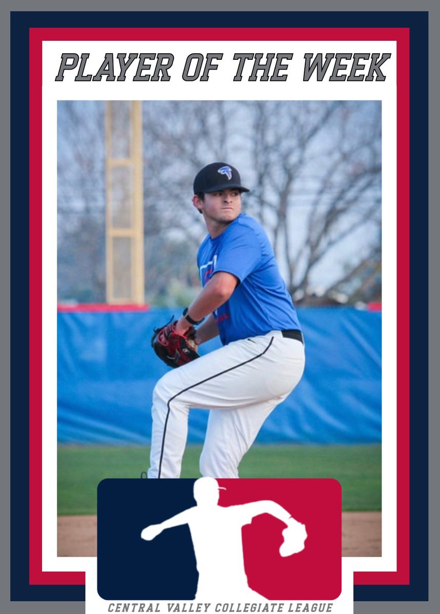 Central Valley Collegiate League (@cvclbaseball1) on Twitter photo Week 5 - Player of the Week
Giovanni Cadile <a href="/WHCC_BASEBALL/">COALINGA COLLEGE BASEBALL</a>
5 IP 1 H 0 R 2 BB 5 K in 2 appearance Week 5 - Player of the Week
Giovanni Cadile <a href="/WHCC_BASEBALL/">COALINGA COLLEGE BASEBALL</a>
5 IP 1 H 0 R 2 BB 5 K in 2 appearance