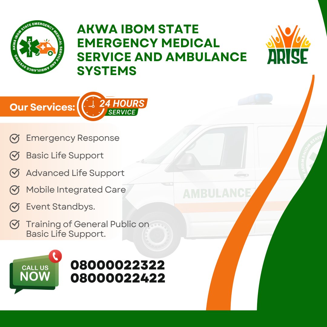 akisemsas's tweet photo. As part of His Excellency's ARISE initiative, AKISEMSAS was launched on March 1st under the leadership of the Honorable Commissioner for Health, Dr Emmanuel John, and is now live in Uyo, Ikot Ekpene, Oron, Eket, and Nsit Ubuim LGAs &amp; the Victor Attah Airport #EmergencyResponse https://t.co/TohL3HtRT6