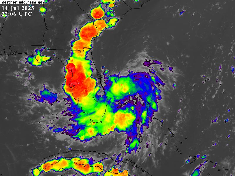I think that sea breeze convergence over Florida and Georgia is probably making #93L look a little more healthy than it actually is. Notice that the convection over water (north of and near the Bahamas) has weakened as we approach the diurnal minimum. Could still organize into a