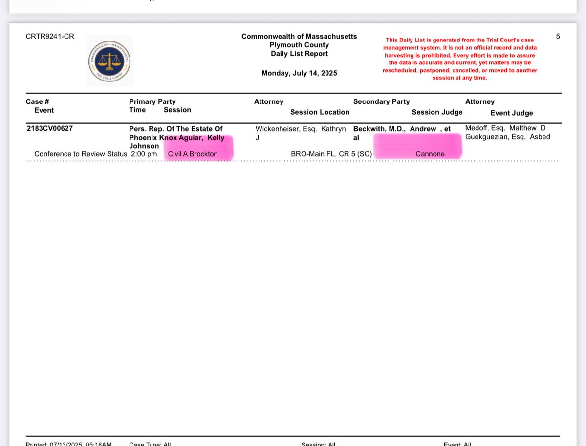 meredithoneil's tweet image. Auntie Bev just can’t stay away from Karen Read. She’s been listed as a judge in Plymouth Superior Court, where the civil suit was filed by the O’Keefes.
Today she was in Brockton Civil A, where Karen’s first hearing was held. Hos much $ to bet that she’ll be moved to Plymouth…