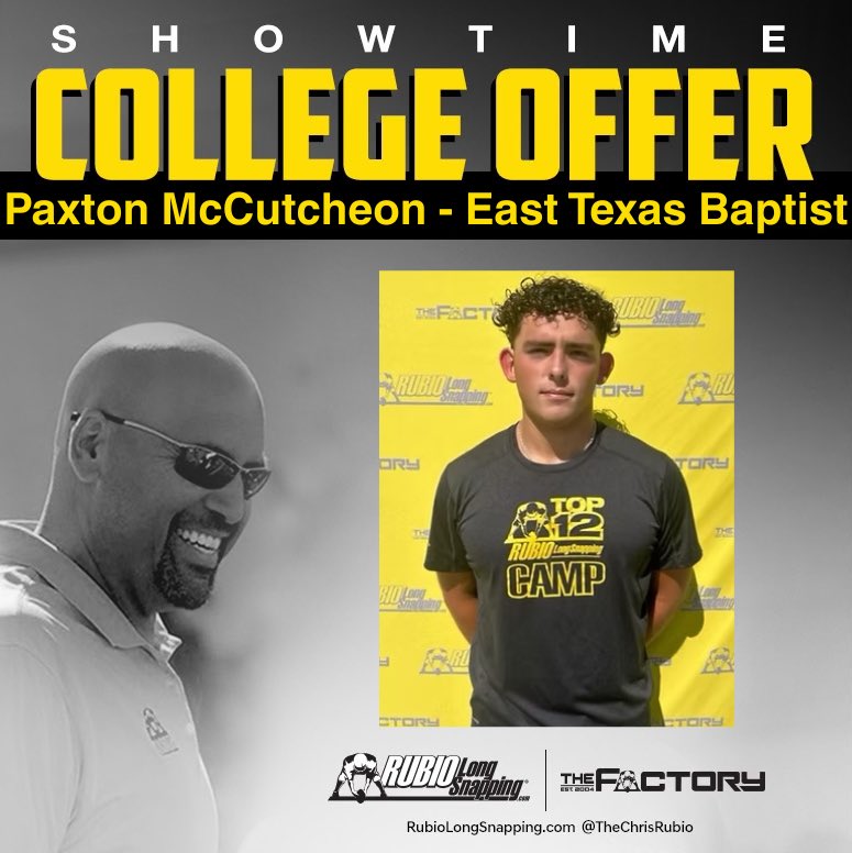 SHOWTIME!!!

Rubio Long Snapper &amp; TOP 12 Camp Invitee Paxton McCutcheon (TX, 2026) has picked up an offer to…

rubiolongsnapping.com/player-ranking…

#RubioFamily | #ToeTheLine