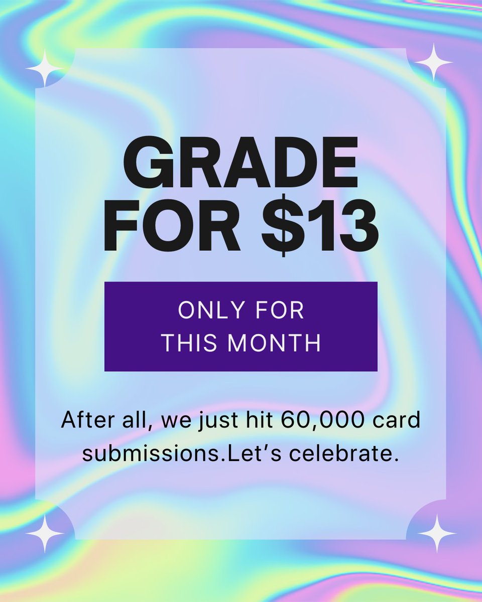 agsgrading's tweet photo. Grade at only $13 per card. Send in 5+ cards and use code 60K at checkout. Pay upfront to lock it in — offer ends when the month does. https://t.co/bFMhPBxPIv