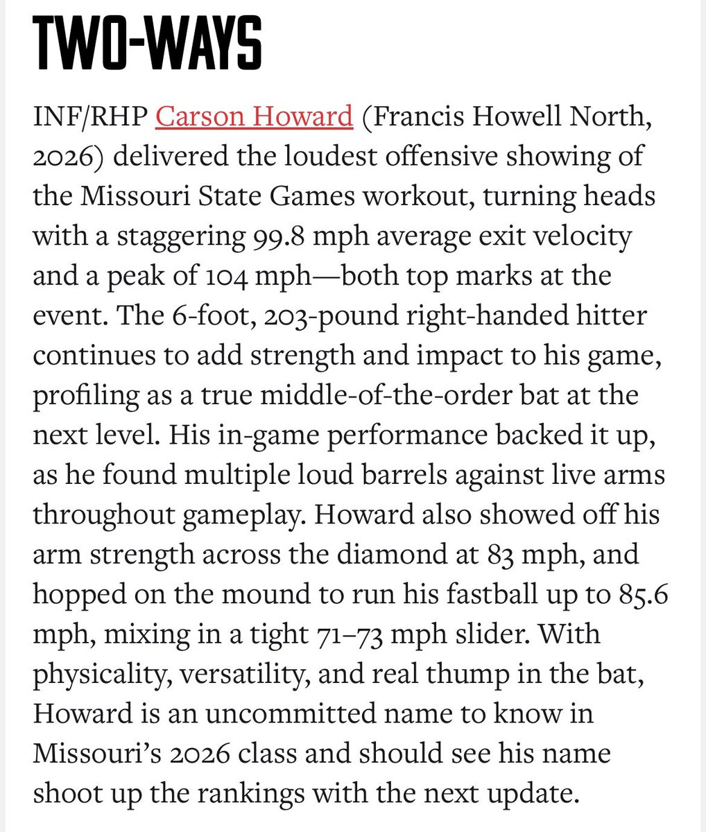 Thank you <a href="/PrepBaseballMO/">Prep Baseball Missouri</a> <a href="/PBR_Moulder/">Kevin Moulder</a>