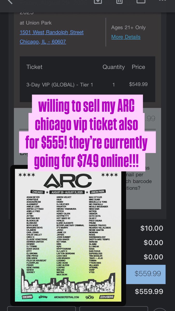 selling my hard summer &amp; arc chicago tickets to spend more time in europe hehe 🤭🤭🤭 someone buy them please