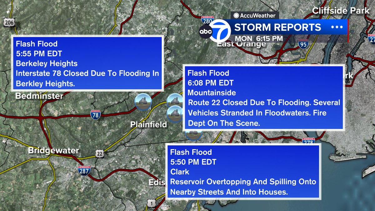 Dangerous flooding unfolding across northern and central New Jersey.