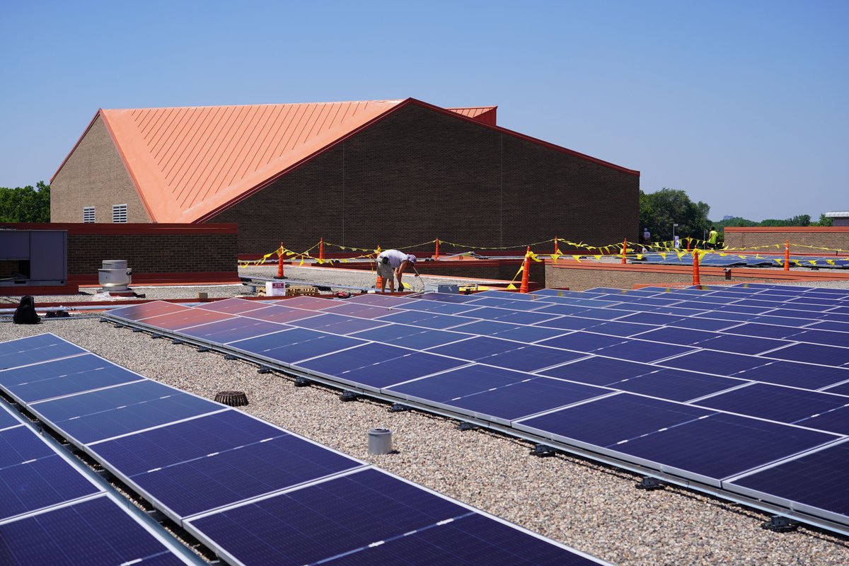 Crews are installing solar panels on the roof of Oak Grove Middle School, which be the largest solar installation in the district. This is part of an ongoing 25-year plan to add solar arrays to several schools with an estimated savings $7 million over the course of the project.