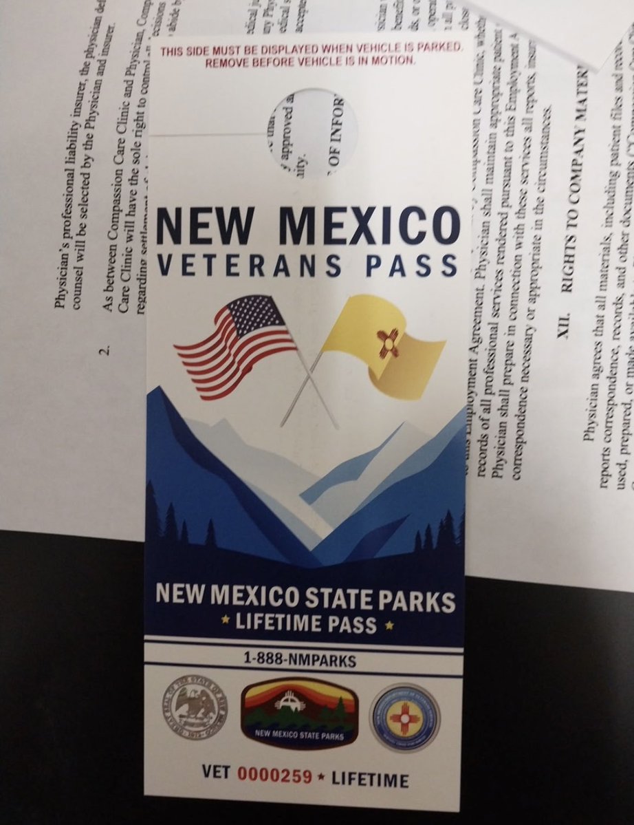 dowfornm's tweet image. New Mexico veterans are starting to share pictures of their lifetime park passes. This one took less than a month from application to arrival. Get yours today at nmdvs.org/wp-content/upl…