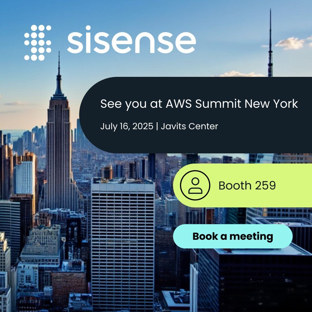 Heading to AWS Summit New York?🗽 Make sure to visit Sisense at booth 259! 

We're showcasing #SisenseIntelligence to help you accelerate development, empower your users with self-service insights, and embed smarter data experiences faster.😍 

✅Want to dive deep? Book a meeting