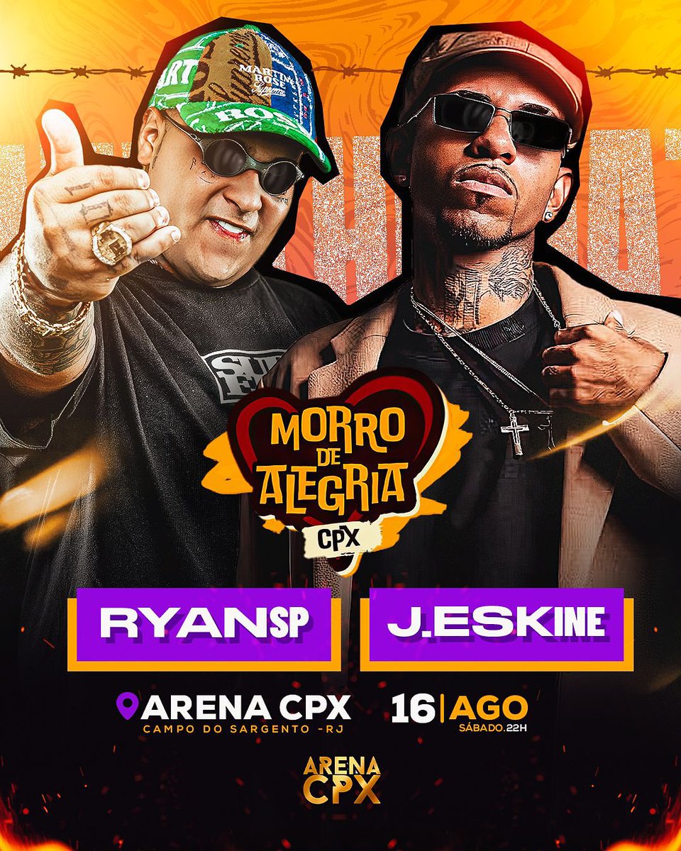 📢 Vai ser EXPLOSÃO RIO DE JANEIRO!

Marca aqui o @ do seu amigo que não pode perder essa edição com você!! 👀

🎤 J. ESKINE
🎤 MC RUAN DE SP
🎤+ MAIS ATRAÇÕES EM BREVE

💛 O RIO É MORRO DE ALEGRIA ❗️
📆 16/08 sábado 22h
📍Arena Cpx
🎟️ ingresso no @ingresse