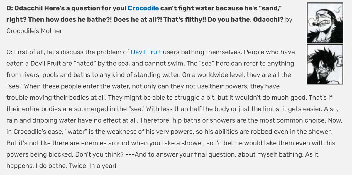 metalhiro's tweet photo. @Guts4Dinner @art_dweeeb @LTrefeu @themetalhiro This seems to be confusing alot of people (and making them angry too for some reason??? Lol) but Oda confirmed fresh water is bad too. https://t.co/gECA6ZWvP4