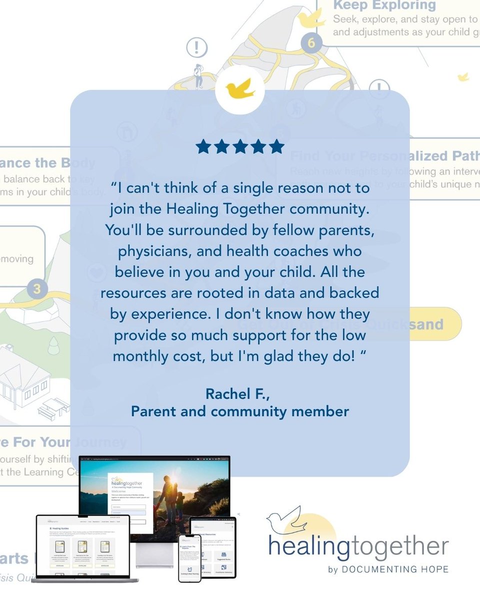 DocumentingHope's tweet image. You’ll be surrounded by parents, physicians & health coaches who believe in you & your child.” – Rachel F. Healing Together is the support community we all wish existed—and now it does. Real tools. Real people. Real hope.
Join here → healing.documentinghope.com/register/