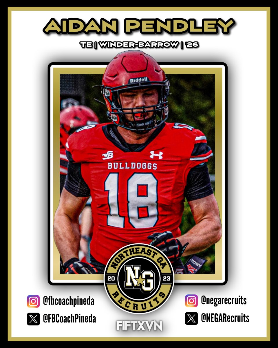 Coach Taylor Pineda (Coach P) (@fbcoachpineda) on Twitter photo βοΈ PLAYER SPOTLIGHT βοΈ
π² <a href="/AidanPendley/">Aidan Pendley</a>
π€ Aidan Pendley
π TE/DE
π₯ hudl.com/v/2QTGD8
<a href="/NEGARecruits/">Northeast Georgia Recruits</a> <a href="/SoutheastElite_/">Southeast Elite Prospects</a> <a href="/RecruitGeorgia/">Recruit Georgia</a> <a href="/NwGaFootball/">NwGa Football</a> <a href="/najehwilk/">Najeh Wilkins</a> <a href="/artink67/">Ahmand Tinker - personal page</a> <a href="/UnLockYourGame/">UnLockYourGame</a> <a href="/ArvonBacon/">Dream Attractor</a> <a href="/DownSouthFb1/">Down South</a> <a href="/BigFaceSportss/">BigFaceSports, (Recruiting & Scouting)</a> <a href="/ATLMetroSports/">ATLMetroSports</a> <a href="/HallTechSports1/">Hall-Tech Sports</a> <a href="/DexPreps/">DexPreps</a> βοΈ PLAYER SPOTLIGHT βοΈ
π² <a href="/AidanPendley/">Aidan Pendley</a>
π€ Aidan Pendley
π TE/DE
π₯ hudl.com/v/2QTGD8
<a href="/NEGARecruits/">Northeast Georgia Recruits</a> <a href="/SoutheastElite_/">Southeast Elite Prospects</a> <a href="/RecruitGeorgia/">Recruit Georgia</a> <a href="/NwGaFootball/">NwGa Football</a> <a href="/najehwilk/">Najeh Wilkins</a> <a href="/artink67/">Ahmand Tinker - personal page</a> <a href="/UnLockYourGame/">UnLockYourGame</a> <a href="/ArvonBacon/">Dream Attractor</a> <a href="/DownSouthFb1/">Down South</a> <a href="/BigFaceSportss/">BigFaceSports, (Recruiting & Scouting)</a> <a href="/ATLMetroSports/">ATLMetroSports</a> <a href="/HallTechSports1/">Hall-Tech Sports</a> <a href="/DexPreps/">DexPreps</a>