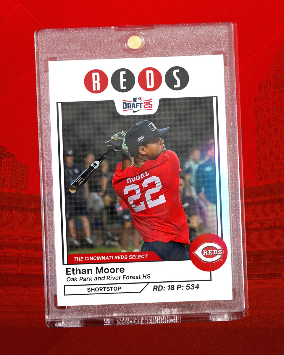 RedsOnTheRise's tweet image. With the 534th pick in the 2025 #MLBDraft, the Cincinnati Reds select SS Ethan Moore.
Welcome to Reds Country, Ethan‼️